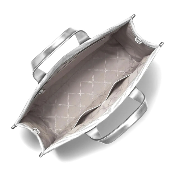 Michael Kors Silver Metallic Gigi Zebra Print Large Grab Tote Bag NWT - Picture 2 of 16